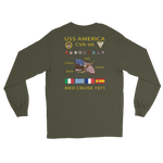 USS America (CVA-66) 1971 Long Sleeve Cruise Shirt – back view, military green