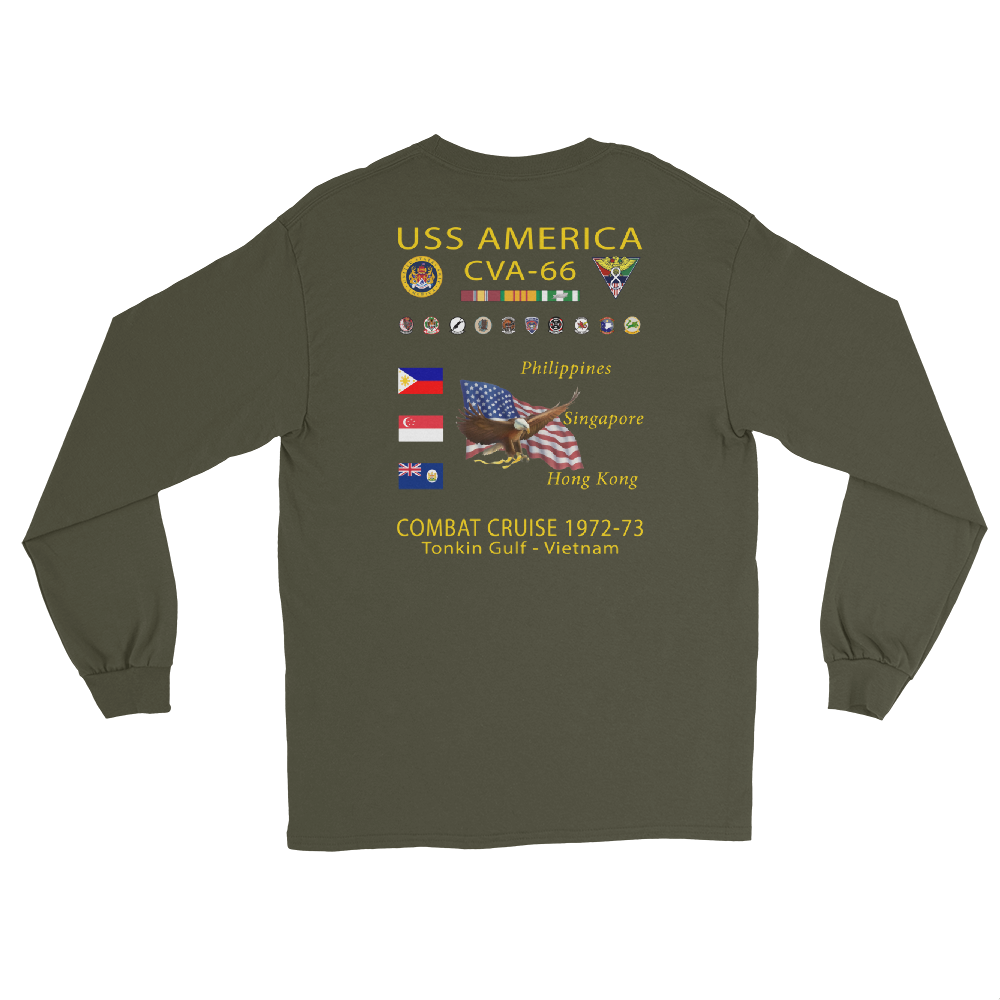 USS America (CVA-66) 1972-73 Long Sleeve Cruise Shirt – back view, military green