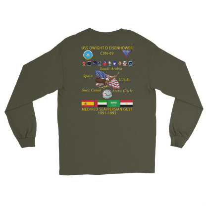 USS Dwight D. Eisenhower (CVN-69) 1991-92 Long Sleeve Cruise Shirt – back view, military green