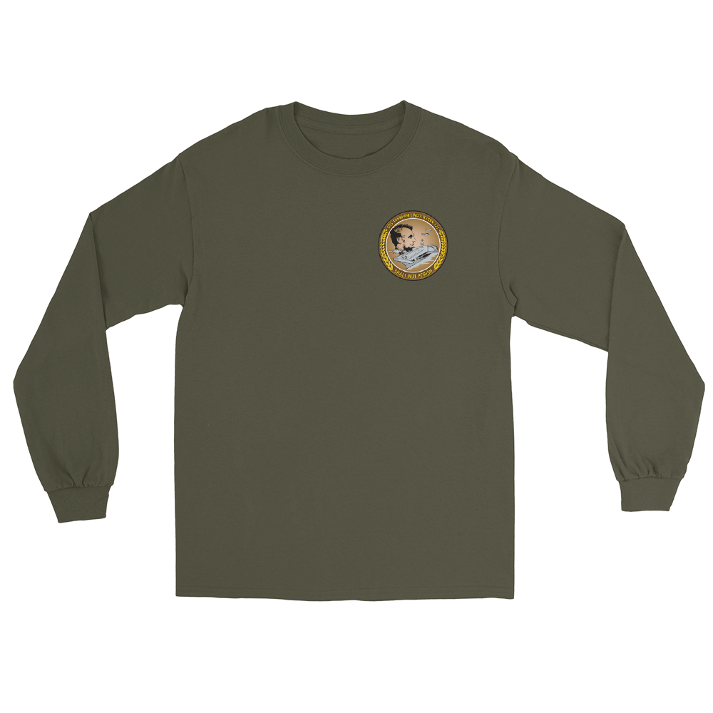 USS Abraham Lincoln (CVN-72) Ship's Crest Long Sleeve Shirt – front view, military green