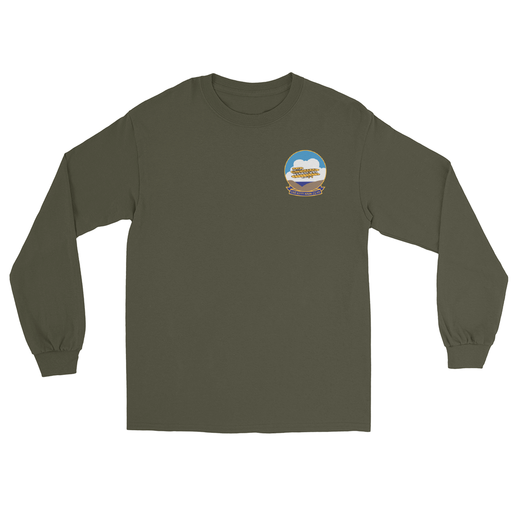 USS Kitty Hawk (CV-63) 1987 Long Sleeve Cruise Shirt – front view, military green