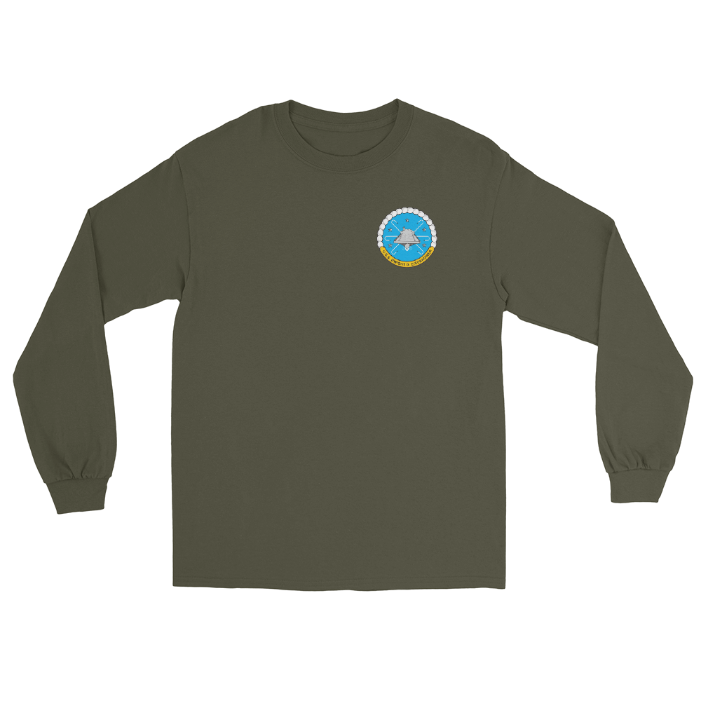 USS Dwight D. Eisenhower (CVN-69) 1990 Long Sleeve Cruise Shirt – front view, military green