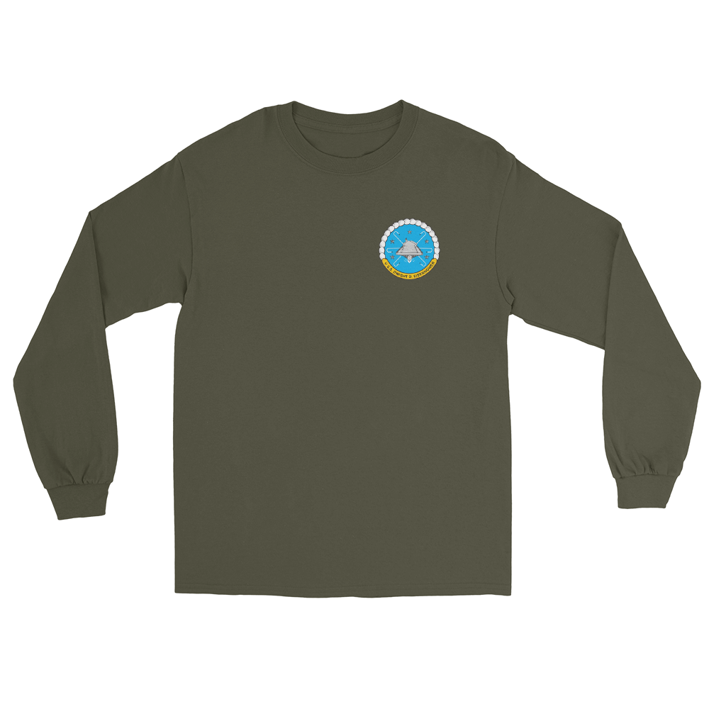 USS Dwight D. Eisenhower (CVN-69) 1998 Long Sleeve Cruise Shirt – front view, military green