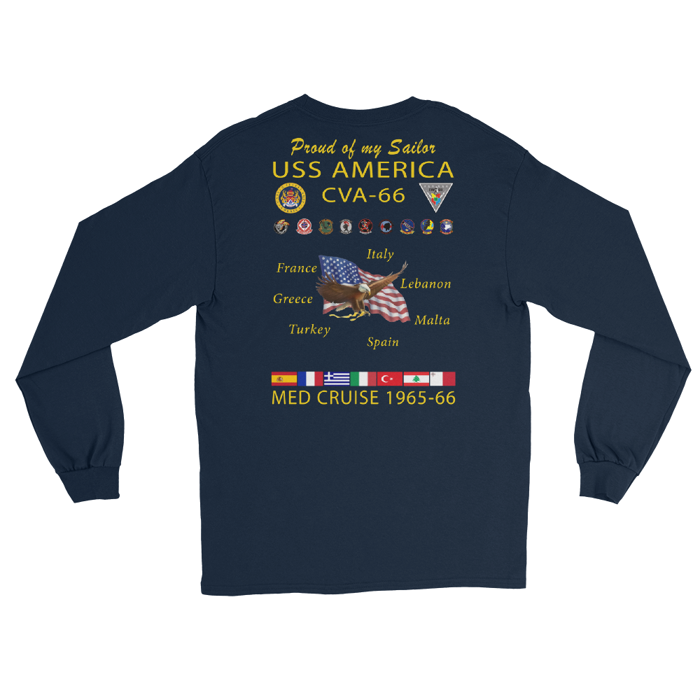USS America (CVA-66) 1965-66 Long Sleeve Cruise Shirt - FAMILY – back view, navy