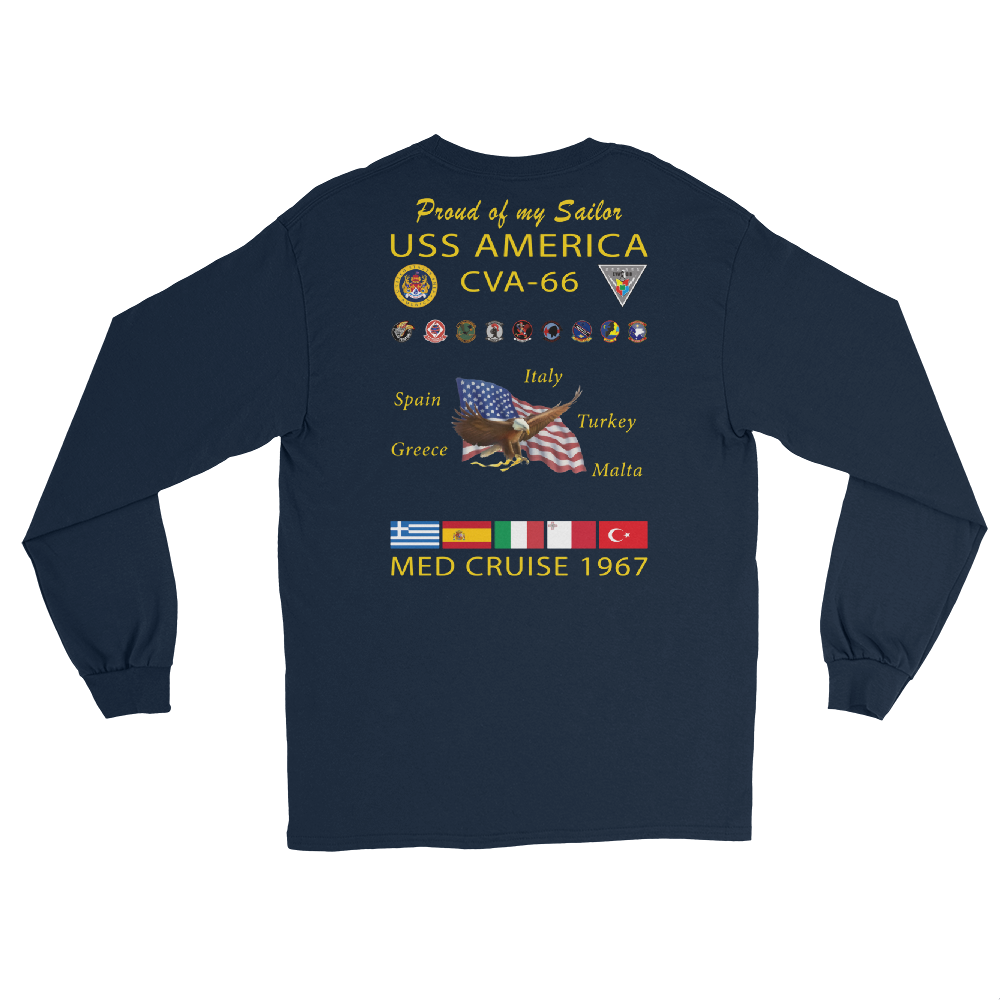 USS America (CVA-66) 1967 Long Sleeve Cruise Shirt - FAMILY – back view, navy