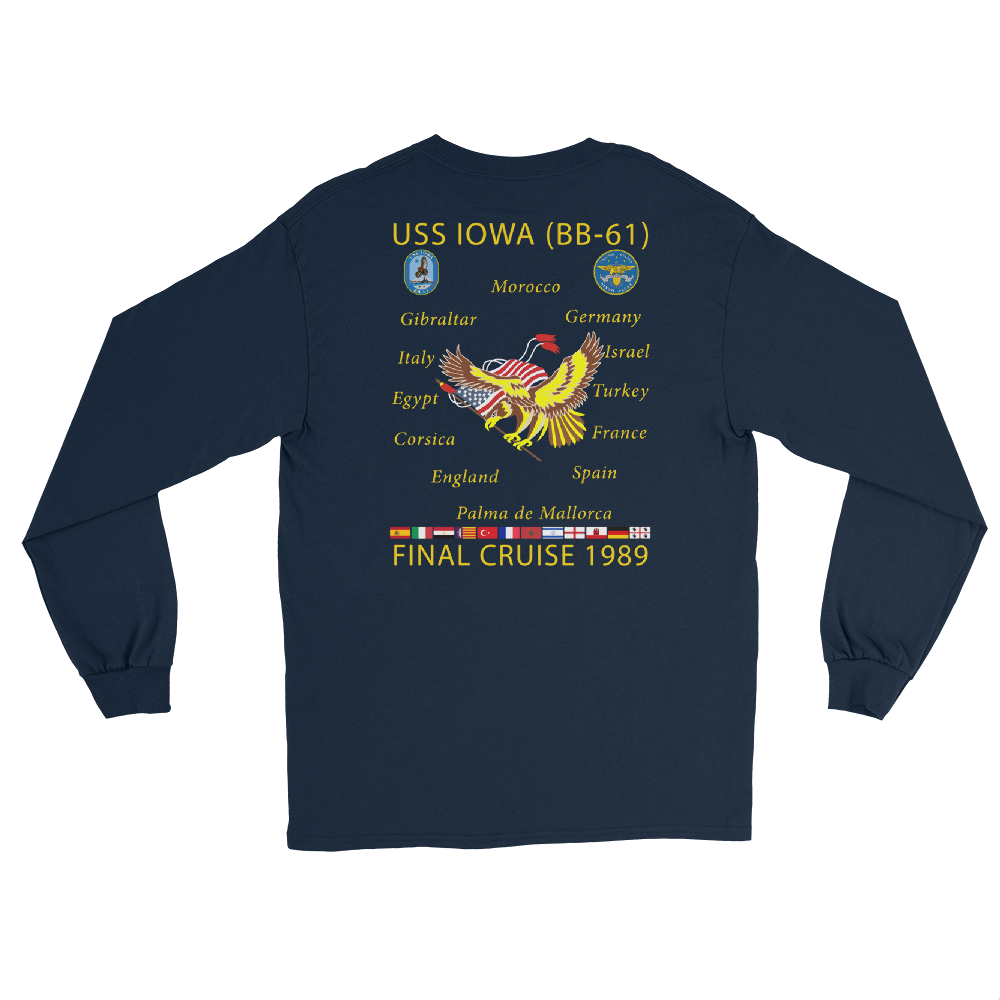 USS Iowa (BB-61) 1989 Long Sleeve Cruise Shirt – back view, navy