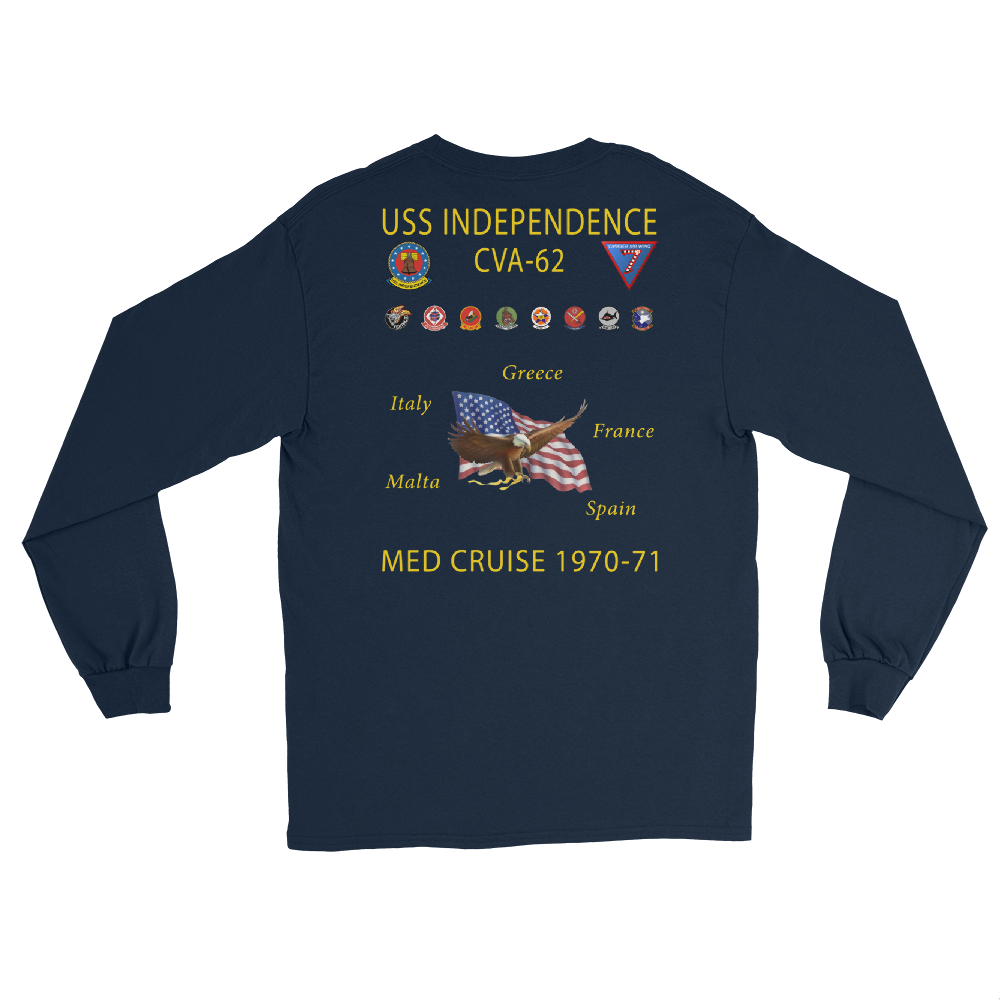 USS Independence (CVA-62) 1970-71 Long Sleeve Cruise Shirt – back view, navy