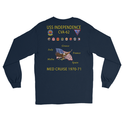 USS Independence (CVA-62) 1970-71 Long Sleeve Cruise Shirt – back view, navy