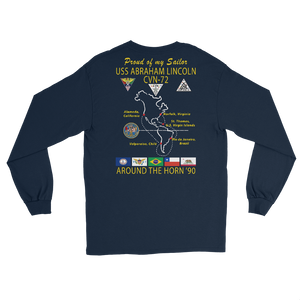 USS Abraham Lincoln (CVN-72) 1990 Long Sleeve Cruise Shirt - FAMILY – back view, navy