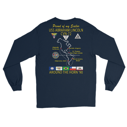 USS Abraham Lincoln (CVN-72) 1990 Long Sleeve Cruise Shirt - FAMILY – back view, navy
