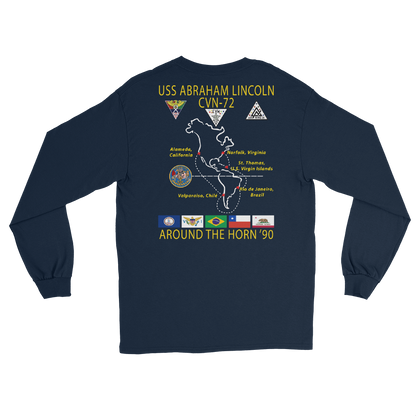 USS Abraham Lincoln (CVN-72) 1990 Around The Horn Long Sleeve Cruise Shirt – back view, navy