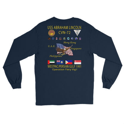 USS Abraham Lincoln (CVN-72) 1991 Long Sleeve Cruise Shirt – back view, navy
