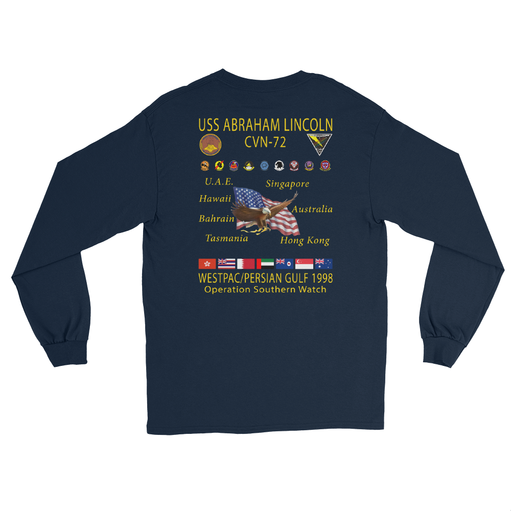 USS Abraham Lincoln (CVN-72) 1998 Long Sleeve Cruise Shirt – back view, navy
