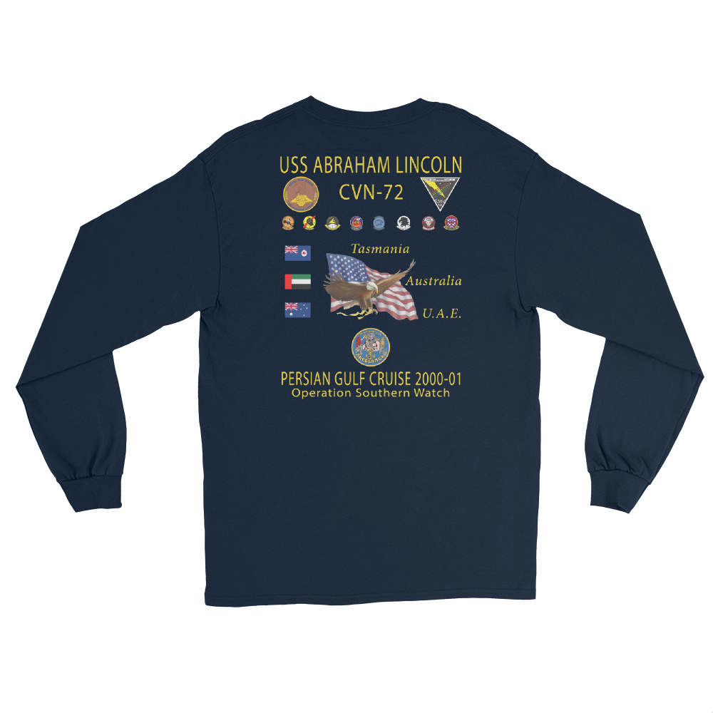 USS Abraham Lincoln (CVN-72) 2000-01 Long Sleeve Cruise Shirt – back view, navy