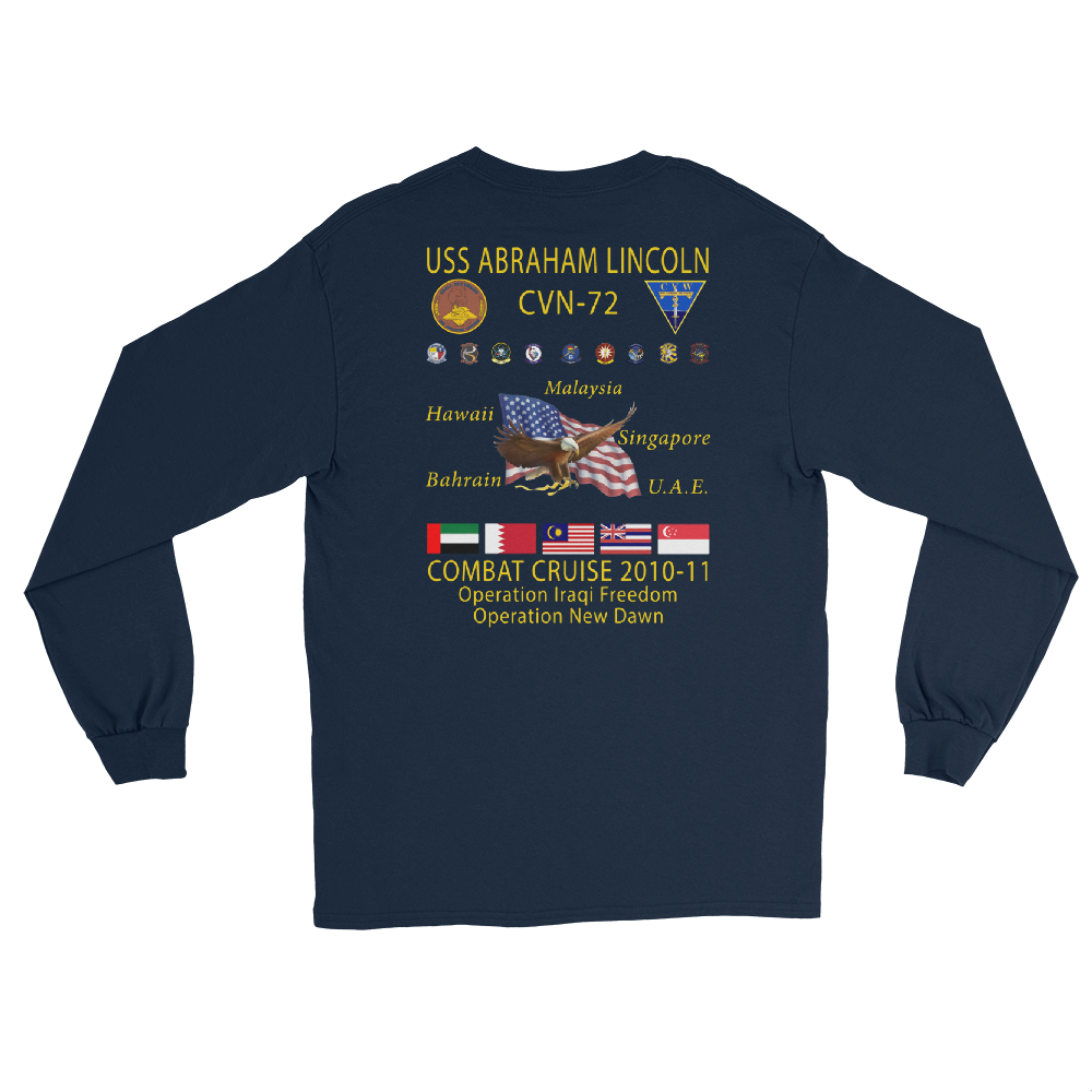 USS Abraham Lincoln (CVN-72) 2010-11 Long Sleeve Cruise Shirt – back view, navy