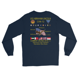USS Abraham Lincoln (CVN-72) 2010-11 Long Sleeve Cruise Shirt – back view, navy