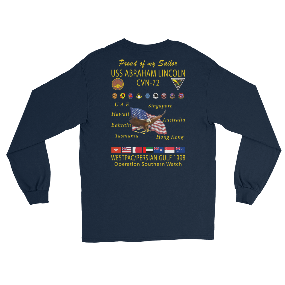 USS Abraham Lincoln (CVN-72) 1998 Long Sleeve Cruise Shirt - Family – back view, navy