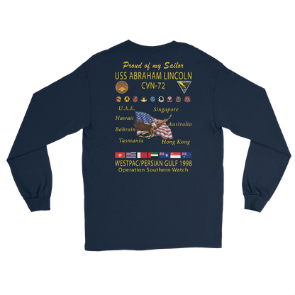 USS Abraham Lincoln (CVN-72) 1998 Long Sleeve Cruise Shirt - Family – back view, navy
