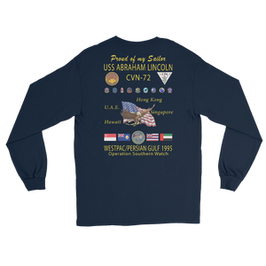 USS Abraham Lincoln (CVN-72) 1995 Long Sleeve Cruise Shirt - FAMILY – back view, navy