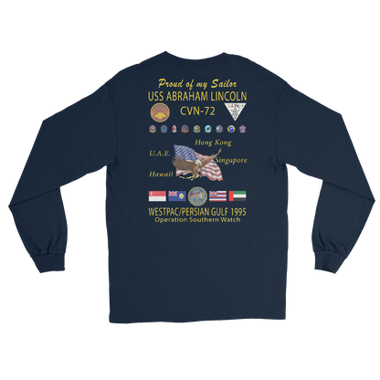 USS Abraham Lincoln (CVN-72) 1995 Long Sleeve Cruise Shirt - FAMILY – back view, navy