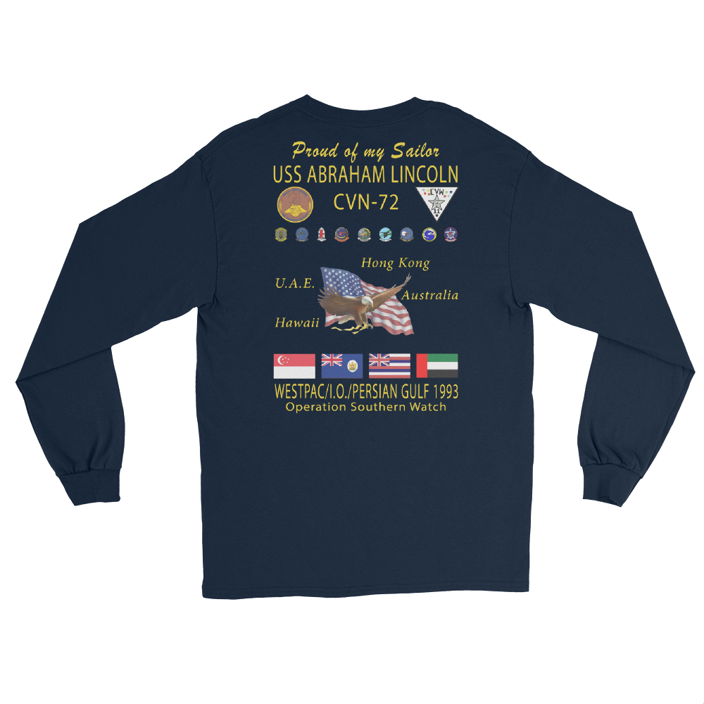USS Abraham Lincoln (CVN-72) 1993 Long Sleeve Cruise Shirt - FAMILY – back view, navy