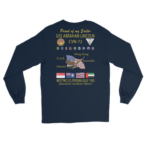 USS Abraham Lincoln (CVN-72) 1993 Long Sleeve Cruise Shirt - FAMILY – back view, navy