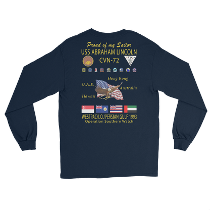 USS Abraham Lincoln (CVN-72) 1993 Long Sleeve Cruise Shirt - FAMILY – back view, navy