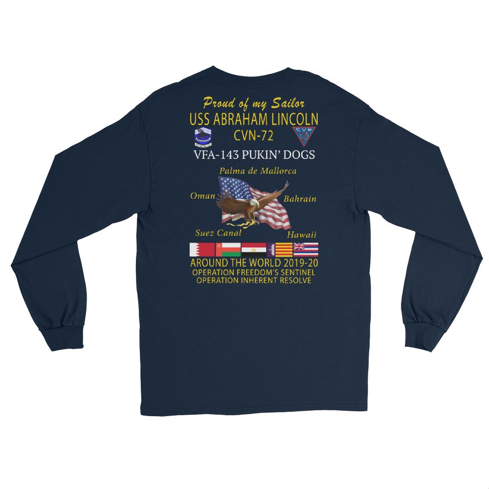 VFA-143 Pukin' Dogs 2019-20 Long Sleeve Cruise T-Shirt - Family – back view, navy
