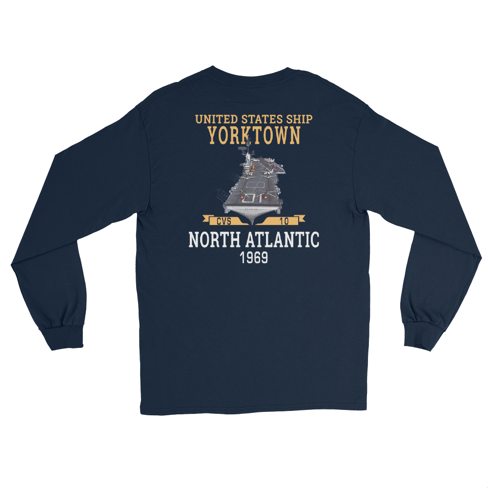 USS Yorktown (CVS-10) 1969 NORTH ATLANTIC Long Sleeve T-Shirt – back view, navy