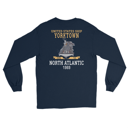 USS Yorktown (CVS-10) 1969 NORTH ATLANTIC Long Sleeve T-Shirt – back view, navy