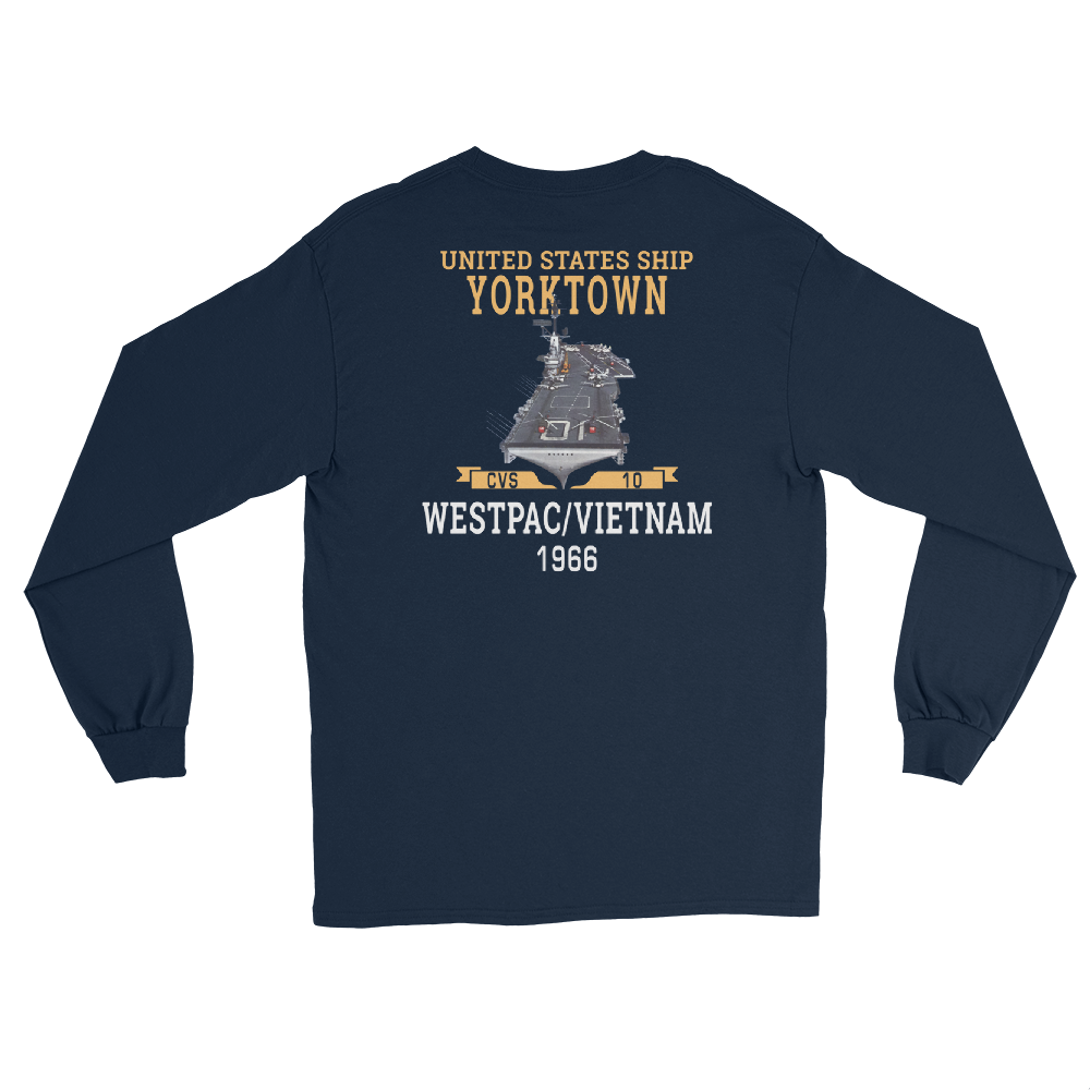 USS Yorktown (CVS-10) 1966 WESTPAC/VIETNAM Long Sleeve T-Shirt – back view, navy