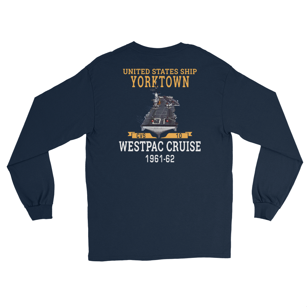 USS Yorktown (CVS-10) 1961-62 WESTPAC Long Sleeve T-Shirt – back view, navy