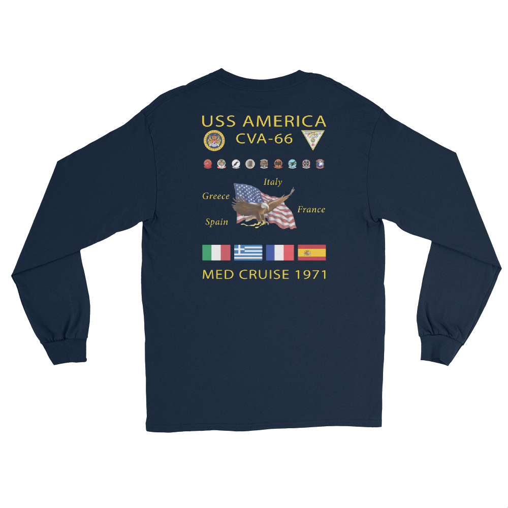 USS America (CVA-66) 1971 Long Sleeve Cruise Shirt – back view, navy
