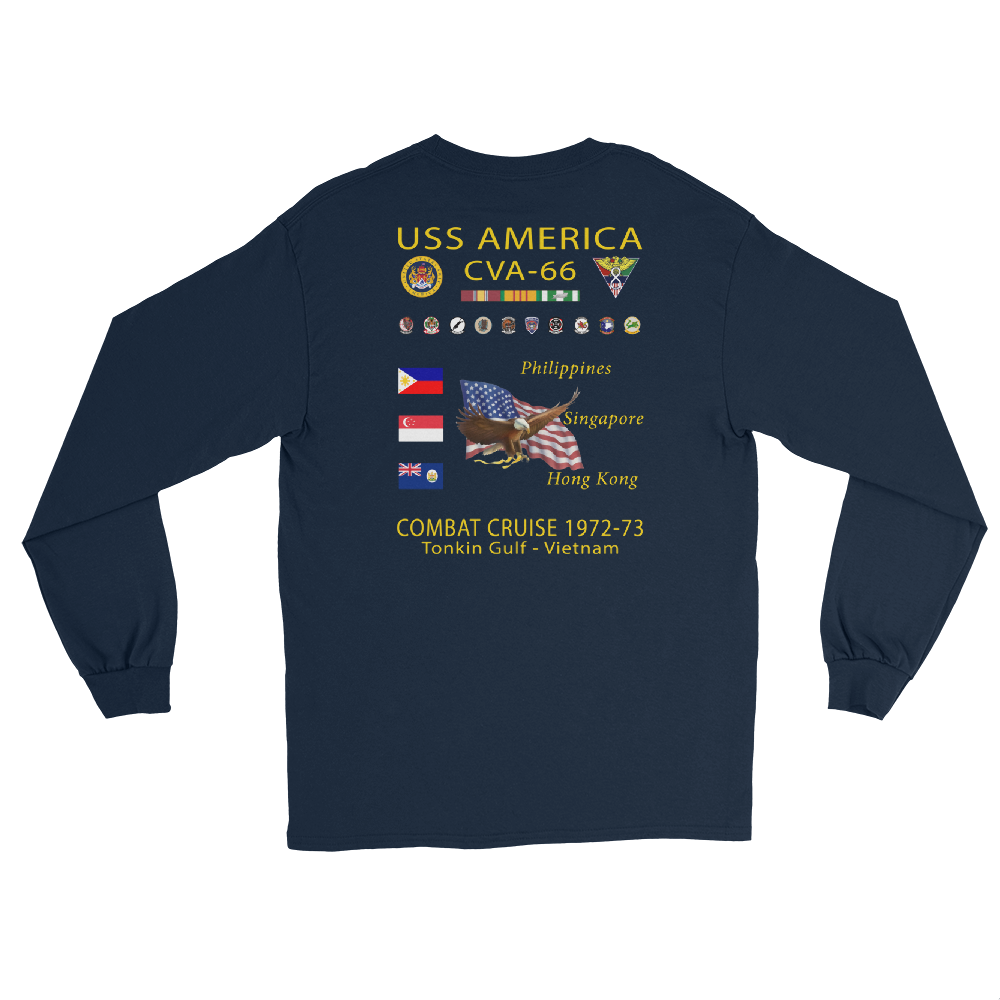 USS America (CVA-66) 1972-73 Long Sleeve Cruise Shirt – back view, navy