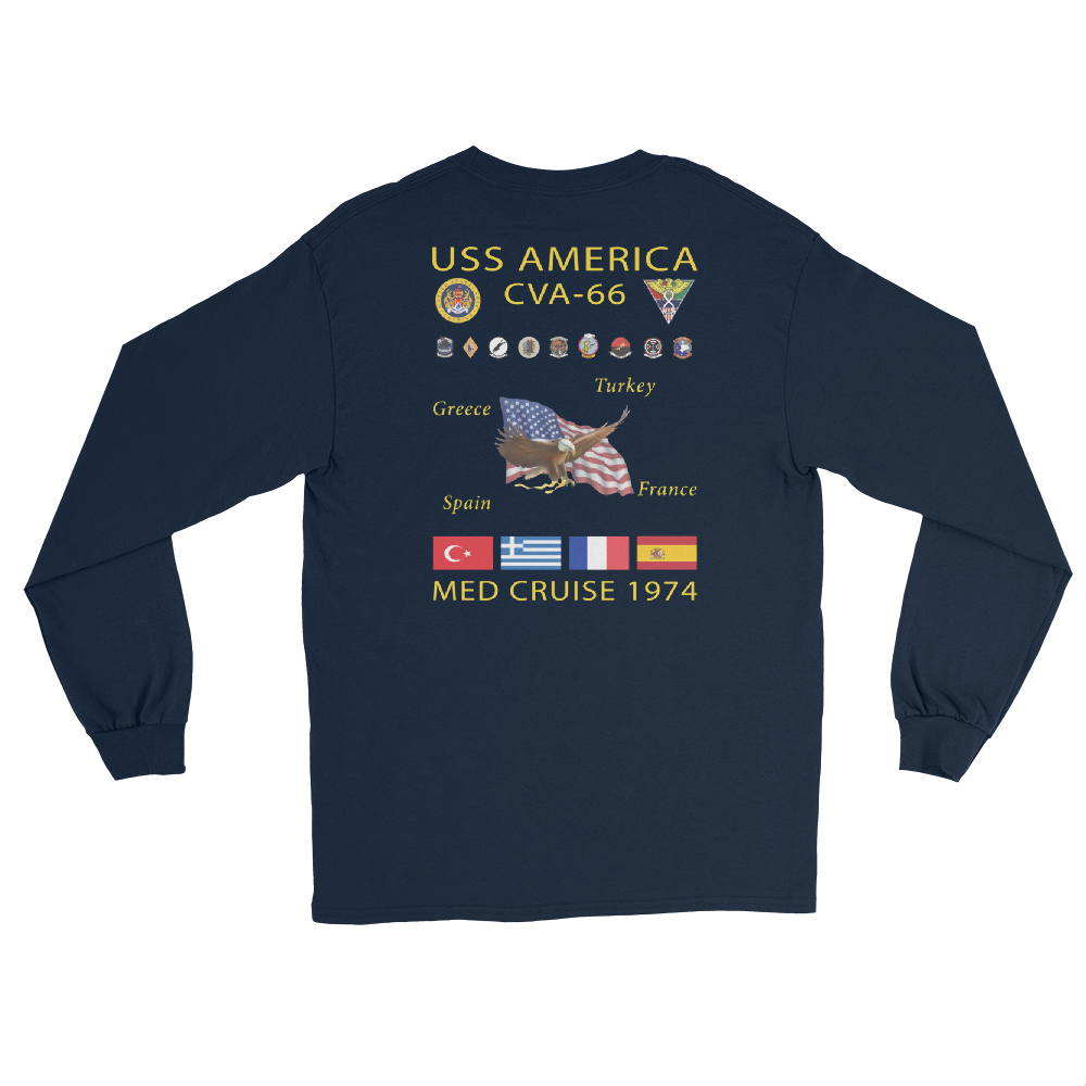 USS America (CVA-66) 1974 Long Sleeve Cruise Shirt – back view, navy