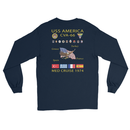 USS America (CVA-66) 1974 Long Sleeve Cruise Shirt – back view, navy