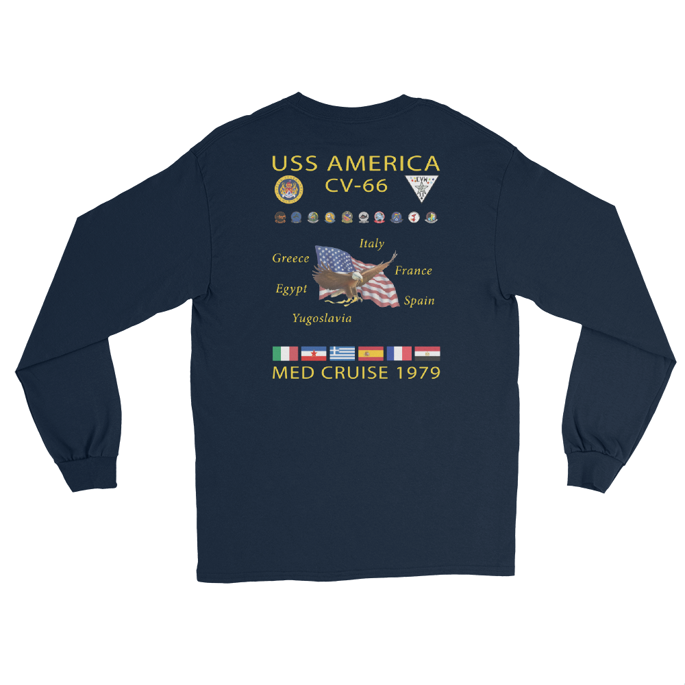 USS America (CV-66) 1976 Long Sleeve Cruise Shirt – back view, navy
