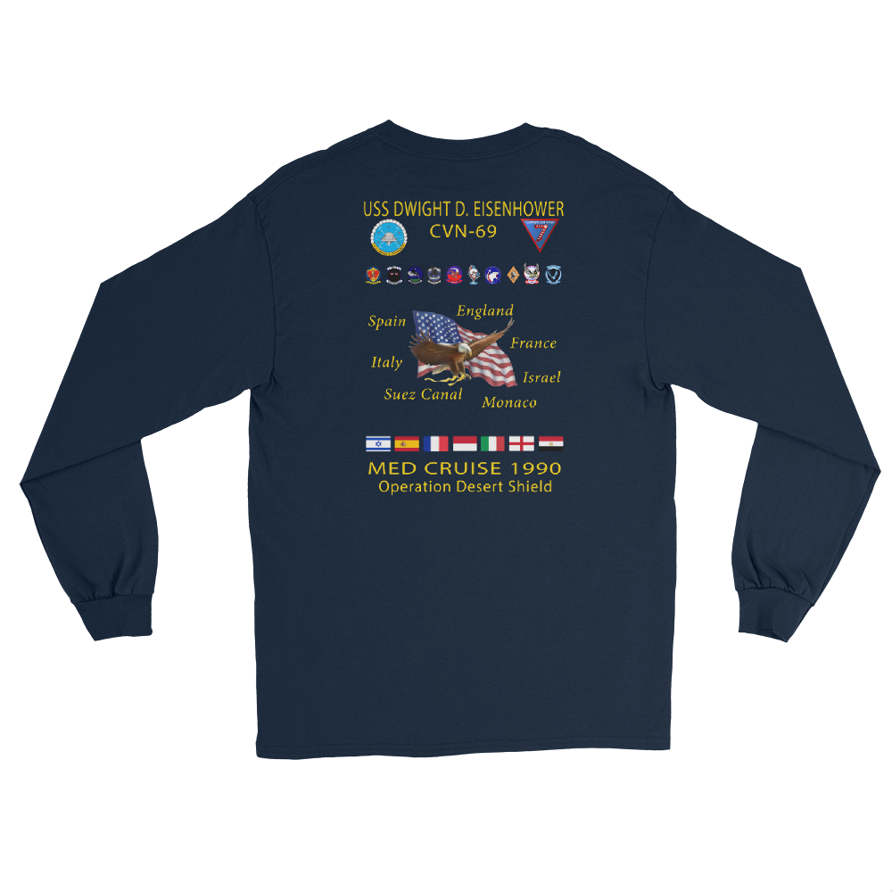 USS Dwight D. Eisenhower (CVN-69) 1990 Long Sleeve Cruise Shirt – back view, navy
