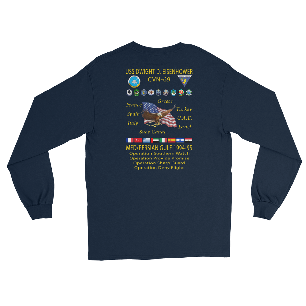 USS Dwight D. Eisenhower (CVN-69) 1994-95 Long Sleeve Cruise Shirt – back view, navy