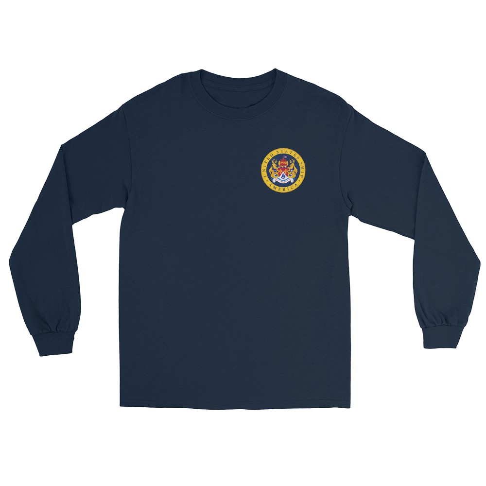 USS America (CVA-66) 1965-66 Long Sleeve Cruise Shirt - FAMILY – front view, navy