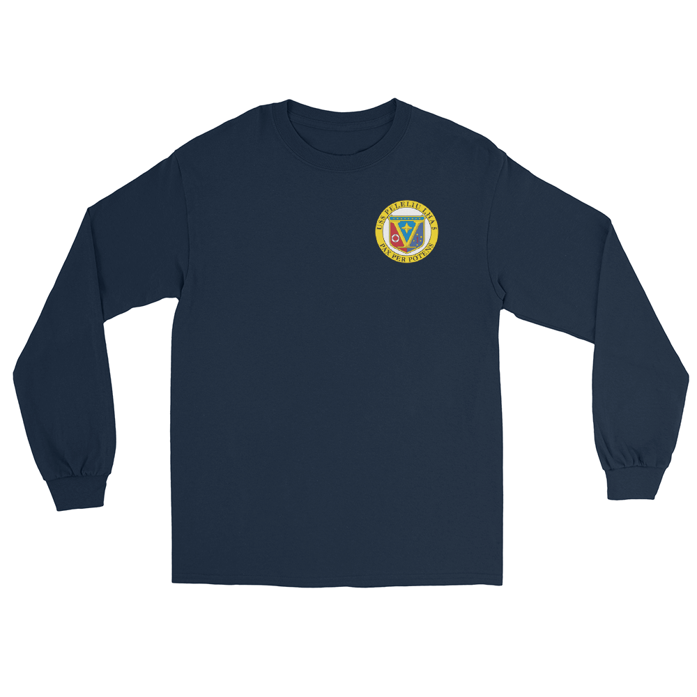 USS Peleliu (LHA-5) Ship's Crest Long Sleeve Shirt – front view, navy