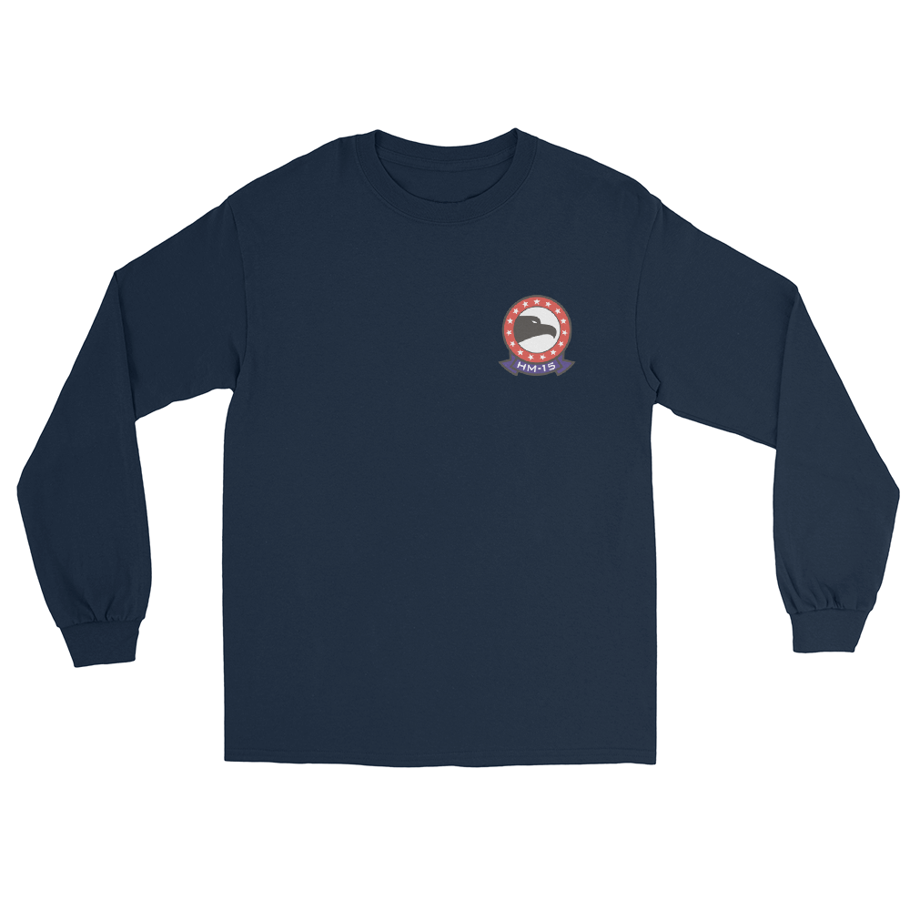 HM-15 Blackhawks Squadron Crest Long Sleeve T-Shirt – front view, navy