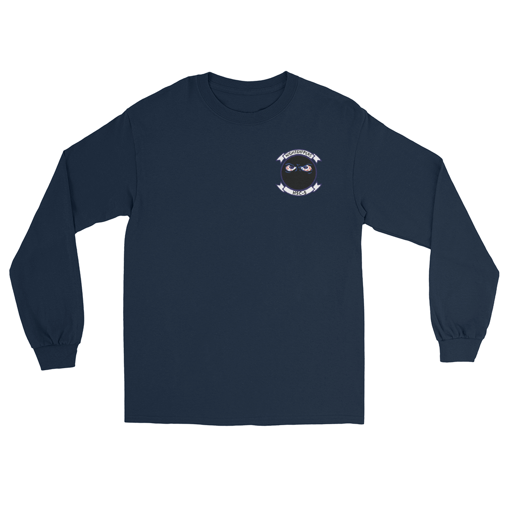HSC-5 Nightdippers Squadron Crest Long Sleeve T-Shirt – front view, navy