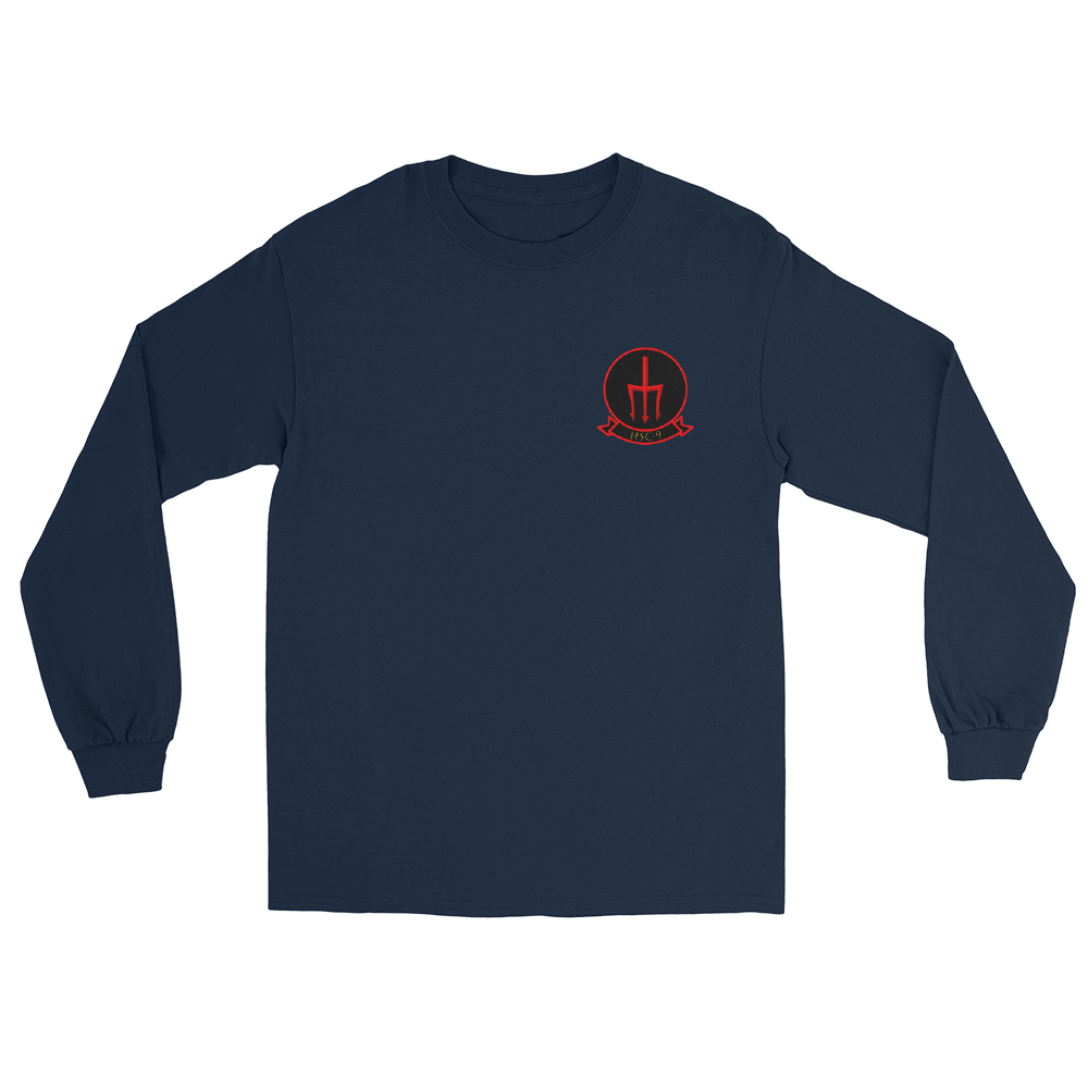 HSC-9 Tridents Squadron Crest Long Sleeve T-Shirt – front view, navy