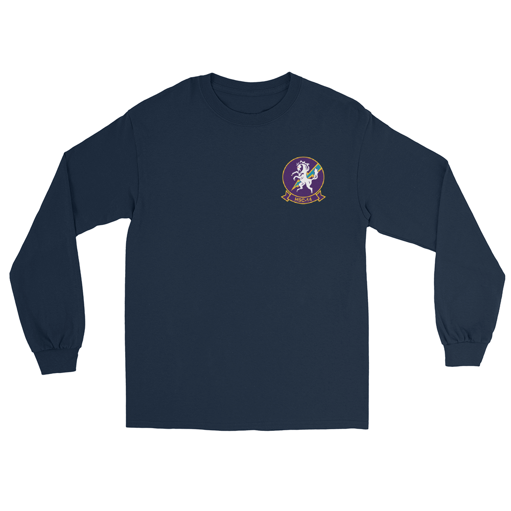 HSC-14 Chargers Squadron Crest Long Sleeve T-Shirt – front view, navy