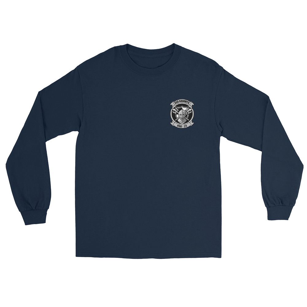 HSC-22 Sea Knights Squadron Crest Long Sleeve T-Shirt – front view, navy