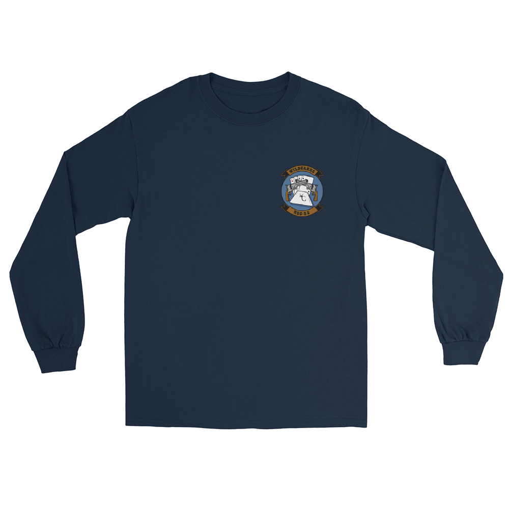 HSC-23 Wildcards Squadron Crest Long Sleeve T-Shirt – front view, navy