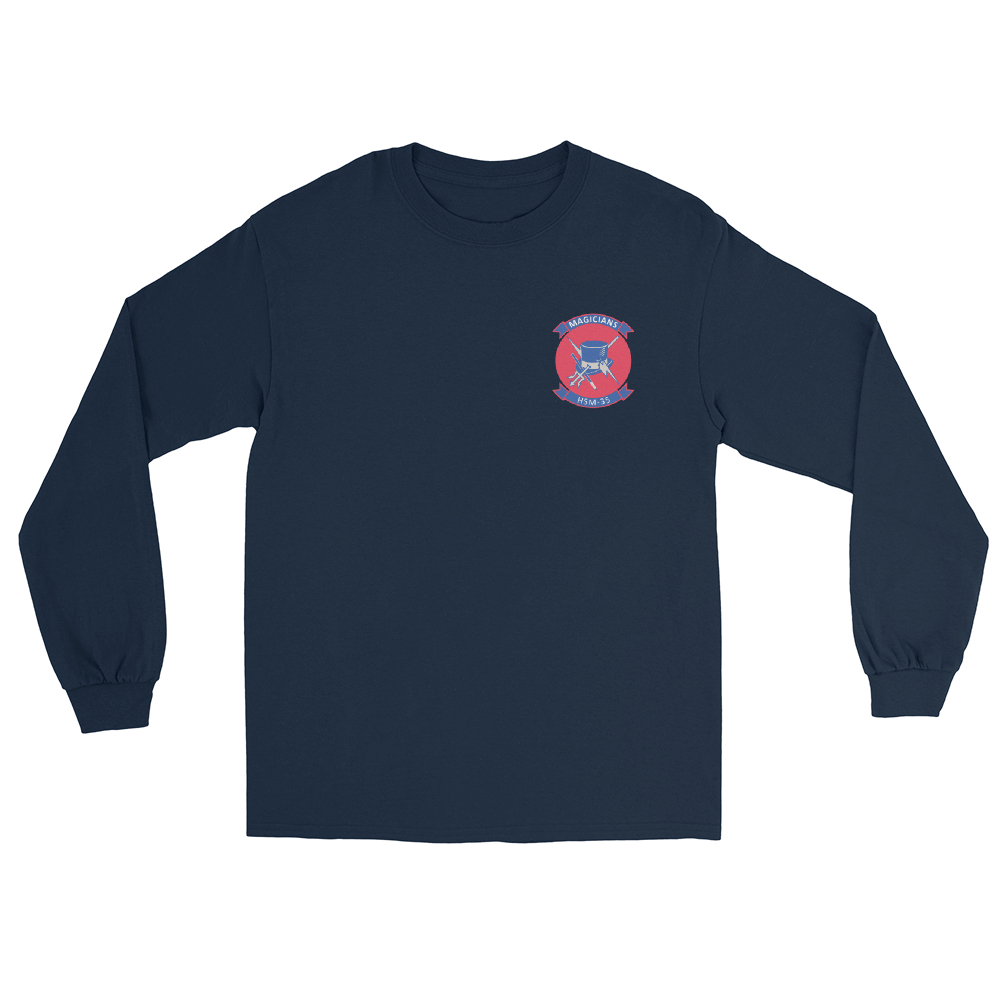 HSM-35 Magicians Squadron Crest Long Sleeve T-Shirt – front view, navy