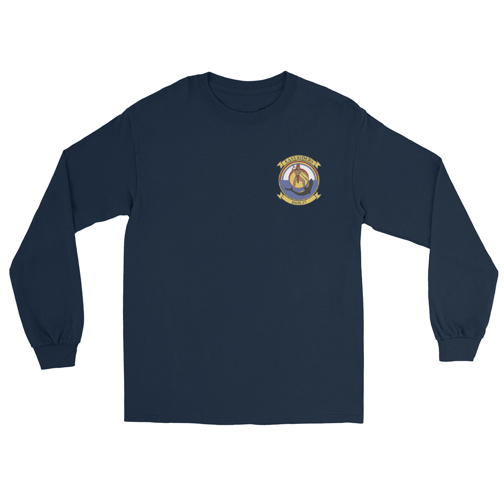 HSM-37 Easy Riders Squadron Crest Long Sleeve T-Shirt – front view, navy