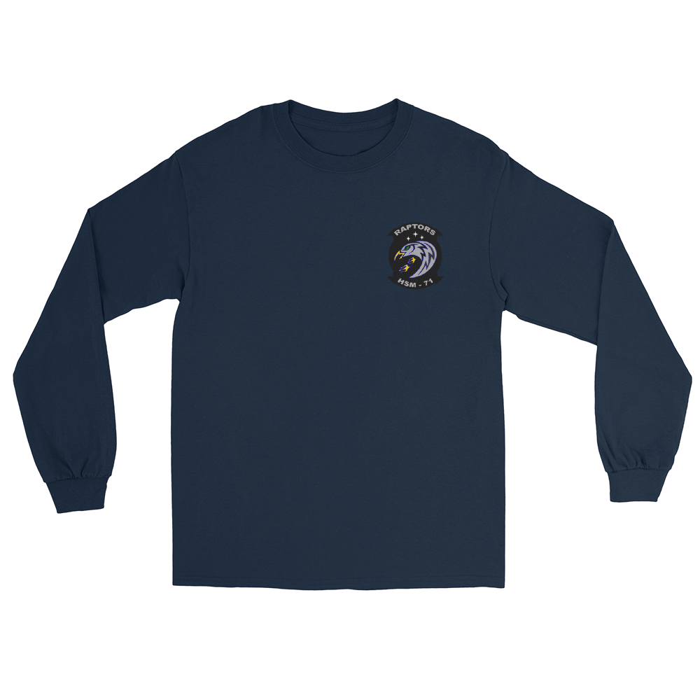 HSM-71 Raptors Squadron Crest Long Sleeve T-Shirt – front view, navy